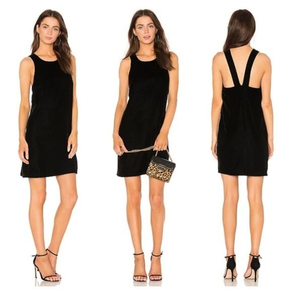 New Elizabeth and James 6 Pippin Velvet V Back Mini Shift Dress Silk Black Tank